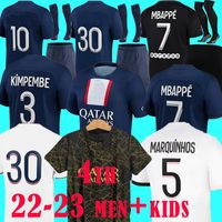 Maillot de Foot Mbappe PSGS 2021 2022 10: e titeln Soccer Jersey Hakimi Marquinhos Men Kids Football Shirt Set 21 22 23 Sergio Ramos Hommes Enfants Fourth Kit Size 3XL 4XL 4XL