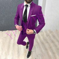 Men Suits One Button Groom Tuxedos Shawl Lapel Groomsmen Wedding Prom Dinner Man Blazer Jacket Pants Tie Vest w691