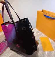 핸드백 지갑 진정한 가죽 여성 토트 가방 지갑 패션 어깨 가방 꽃 검사기 그리드 일련 번호 33cm 패션