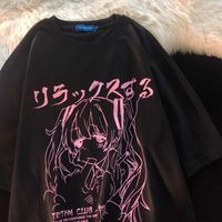 Women's T-Shirt Cute Harajuku Anime Cartoon Print Beautiful Girl Short-sleeved Womens 2022 Summer College Style Half-sleeved