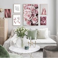 Pinturas de moda escandinava rosa flor flor de estilo nórdico arte de parede de parede pintura impressão pintura moderna decoração de sala de estar imagem