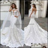 Mermaid Wedding Dresses Party Events Lace With Cape Modest S...