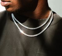 3mm 4 mm 5 mm Hip Hop -Tennisketten Schmuck Männer Diamant Halsketten Frühlingschnalle 18k Real Gold Bling Absolvent