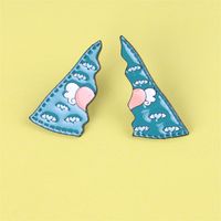 Enamel Armed Lapel Brooches Pin For Couples Cartoon Blue Pea...
