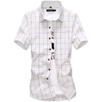 Camisas casuais masculinas Verão fino da versão coreana de negócios mapela de camisa xadrez de lapela de lapela respirável confortável e de mangas curtas '