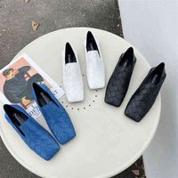 Square Toes Weave Style Flat Schuhe für Frauen 2022 Frühlings Sommer Neu aus Look Weiche Boden Feste Farbe Casual Ladies 220711