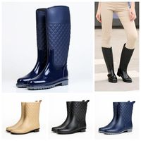 PVC Women Rain Boots Tall diamond-shaped lattice waterproof water shoe non-slip classics Bow Flats rainproof Middle Tube Rainy Boo260x