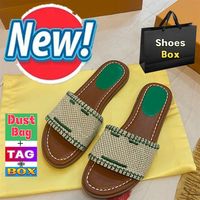 Newest Raffia Embroidered Flat Mules Slippers Fashion embroidery Women Slide Pine Green Red Brown Black PinkSky Blue slides Beach 2140
