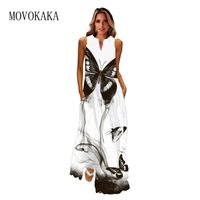 Movokaka Spring Summer White Dressカジュアルヴィンテージの袖なし長いES女性蝶のプリントビーチマキシ女性S 220613