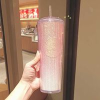 Starbucks 2021 nieuwe kerstbeker 710 ml glitter poeder gradiënt plastic stro bijbehorende koffie
