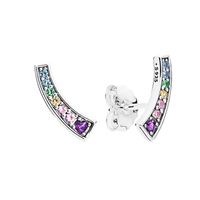 NEW Fashion rainbow CZ Diamond Stud Earrings Original Box set for Pandora 925 Sterling Silver Color Crystal Women Earring281W