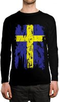 メンズTシャツが苦しんでいるスウェーデンの旗長袖Tシャツフルカジュアル100％綿の男性の服