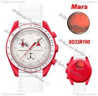 Bioceramic Moonswatch Swiss Quqrtz Chronograph Herren Watch SO33R100 Mission zum Mars 42 mm echtes feuriges rotes Keramik weißes Zifferblatt Nylon mit Box Super Edition Rein Edition C3