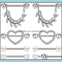 4 pares mamilo anel de língua piercing jóias bordas barbell cúbico zircônia folha forma coração anéis para mulheres meninas gota entrega 2021 zwp8d