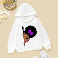 Petite melanin reine mignonne afro-américaine noire fille imprimé sweat pour enfants sweats à capuche pour enfants plus velours vêtements épais2683