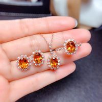 Ohrringe Halskette Rosegold Farbe gelber Kristallohrring und Ring Hochzeit Schmuckset Blume für Frauen Geschenk Droparringe