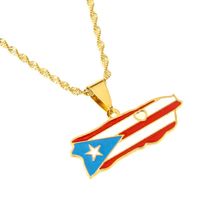 Цепочки из нержавеющей стали сердца пуэрто -рико -риканцы карта флаг ожерелья ожерелья эмале золотое цвето