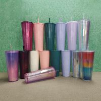 2022 New Clearded Tumbler Cold Cup Plastic Clearded Collection Collection Tumbler Ананас с соломой и крышкой