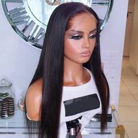26Inch 180%Density Natural Black Soft Long Silky Straight Glueless Middle Part Lace Front Wig For Black Women With Baby Hair