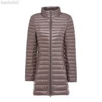 Женская зимняя куртка стойка ультрал световой длинная утка вниз по стройной портативной ветрозащитной женской пухлой куртке теплая верхняя одежда L220722