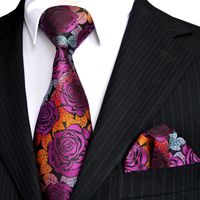 E12 Men's Tie Sets Rose Multicolor Fuchsia Red Yellow Blue Floral Neckties Pocket Square 100% Silk New Wholesal2765