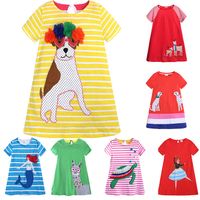 Yaz kızlar çizgili elbise baskılı pamuklu bebek prenses çocuk düz elbiseler kıyafetler kısa kollu frock m415