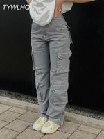 Pantalones de mujer Capris Cargo Vintage Jeans holgados Fashion Fashion 90s Streetwear Pockets ancho de la pierna ancha y2K pantalones de mezclilla