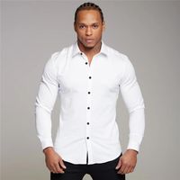 Erkek Elbise Gömlek İlkbahar Sonbahar Moda Uzun Kollu Gömlek Erkekler Katı Rahat Süper Slim Fit Sosyal İş Erkek Spor Spor Giyim