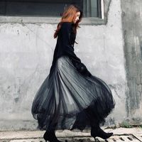 Skirts Dark Long Luxurious Soft Tulle Skirt Lace Stitching Gothic White Black Pleated Ballet Women's Retro Petticoat Punk Y2k