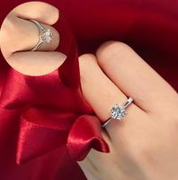 18k Gold Plated S925 silver six prong diamond ring one carat crown water light luxury wedding