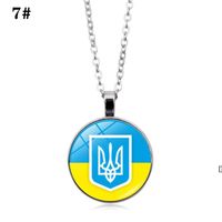 Ukraine Flag Trident Symbols Necklace Handmade Tryzub Ukraine Round Glass Pendant Fashion Jewelry Patriot Gift Party Favor BBE13771
