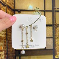 Dangle & Chandelier Fashion Simulated Pearl Star Tassel Long Pendant Drop Earring For Women Trendy Gold Color Geometric Clip Earings Jewelry