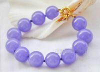 Natural 12mm Purple Lavender Jade Round Gemstone Bracelet 7.5&quot; AAA