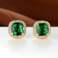 Stud Luxury Emerald Green Square Zircon Earrings For Women Princess Cut Gemstone 18K Gold Plated Wedding Party JewelryStud
