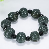 Natural XinJiang HeTian Nephrite Jade Bracelets Drop Shipping Lucky Amulet Jade Stone Pumpkin Beads Bracelet For Women Men