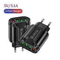 4 USB Fast Charger 5.1A US EU UK Plug Quick Charging 3.0 For iPhone 12 11 Samsung Xiaomi Mobile Four Ports Travel Adapter