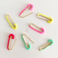 Stud Summer Multi Colorful Pink Green Yellow Safety Pin Earrings For Women Lady Gold Filled Candy Enamel JewelryStud