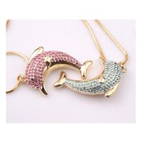 Vintage Colorful Dolphin Pendant Necklaces 18K Gold Plated Austrian Rhinestones Animal Necklaces Fashion Jewelry 5 Colors Retail W272o