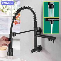Bathroom Sink Faucets Wall mounted side entry faucet wall hanging spring kitchen universal pull washing basin attached black CUYL