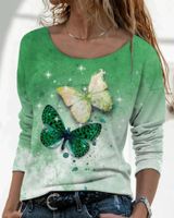 Vêtements de gym papillon motif rond cou rond confortable femme respirante femme européenne américaine rétro sublimation imprimer le fond t-shirt