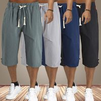 Pantalones cortos para hombres pantalones casuales de verano hombres deportes corriendo diario de color sólido y lino Cortosmen de pantalones recortados