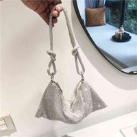 Handle Rhinestones Evening Clutch Bag silver Shiny Crystal D...
