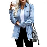 Damenjacken klassischer Frühling Herbst Langarm geschnittener Denim-Mantel abgenutzte Jeans übergroße Jeanjacke Streetwear