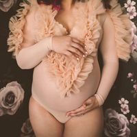 Tank da donna camis spandex body maternity top chapagne per donne arruffata di tulle a maniche lunghe sexy canotte corta a V Pografia pografia