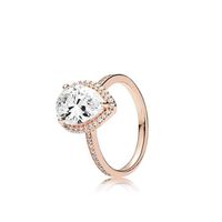18K Rose gold Tear drop CZ Diamond RING with Original Box fit Pandora 925 Silver Wedding Rings Set Engagement for Women Jewelry298d