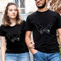 Men's T-Shirts Couples T-Shirt For Women Men Summer Short Sleeve Lover Casual O-neck Tops Tees Funny Hand Print Matching Date Outfits Clothi