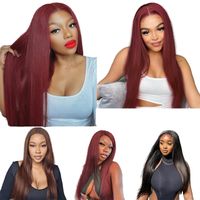 Women Synthetic Wigs Hair Wig Hair-Products Ladies wig front lace wine red long straight chemical fiber head set 24inch High temperature wire Any color of skin C0003