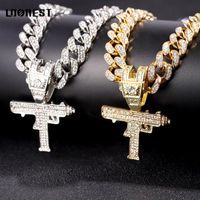 Chains Hip Hop Iced Out UZI Gun Pendant Cuban Necklace Women...