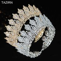 Luxury Big CZ Arabic Tall Crowns Royal Wedding Tiaras Cubic Zirconia Large Saudi Arabia Hair Jewelry Accessories Round Headband X0625