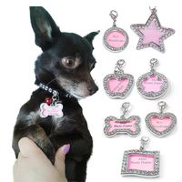 Pet ID Card Dog Tag Anti Loss Information Tag Dogs Collar Pendant Necklace Rhinestone Board Hand Writing Tags Pets Accessories